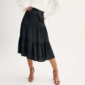 Nine West Tiered‎ Black Midi Skirt Size XS